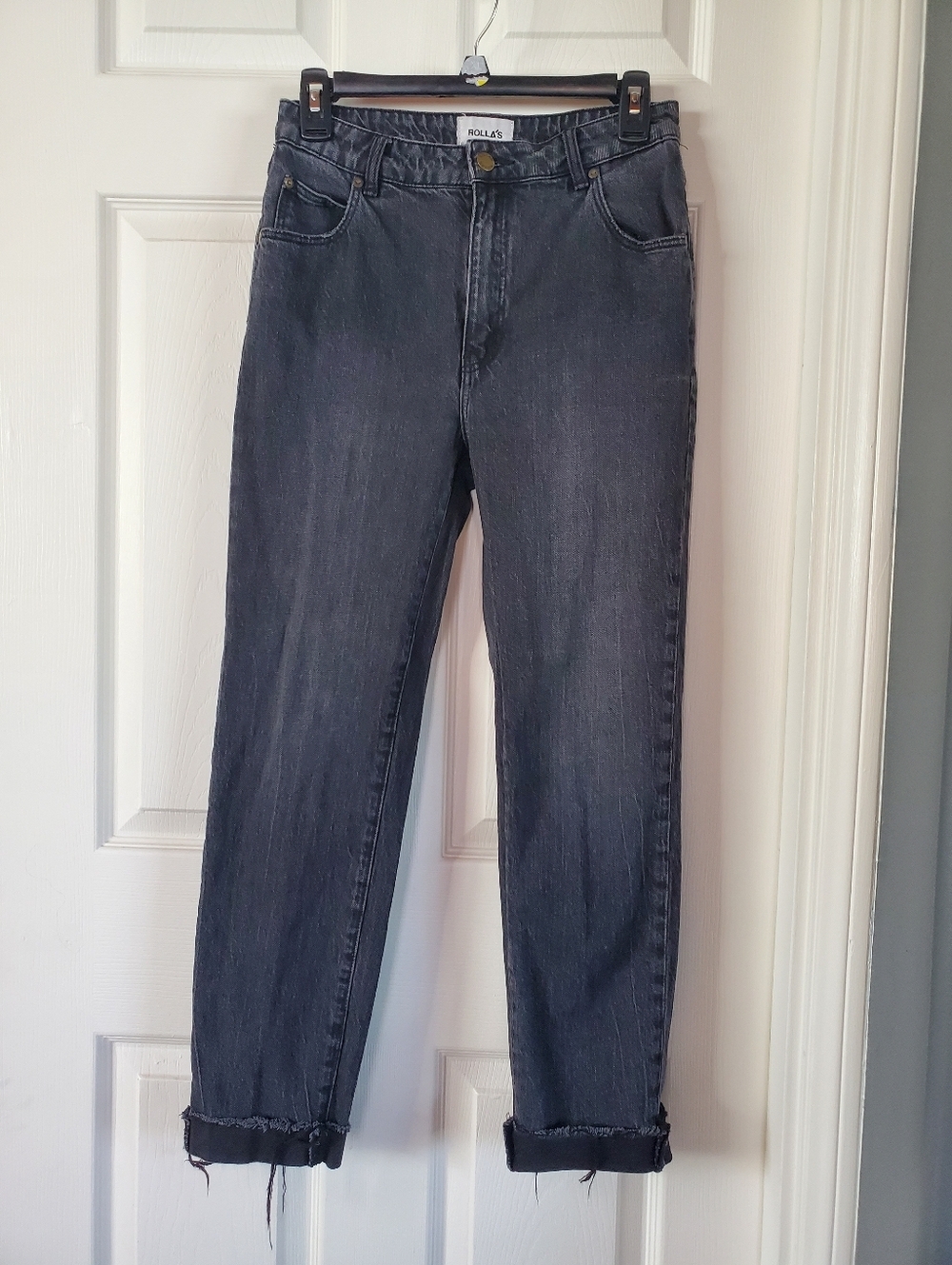 Rollas Miller Mid High Rise Slim Women's Jean's Sz 27 Aussie 9 Charcoal Fringed
